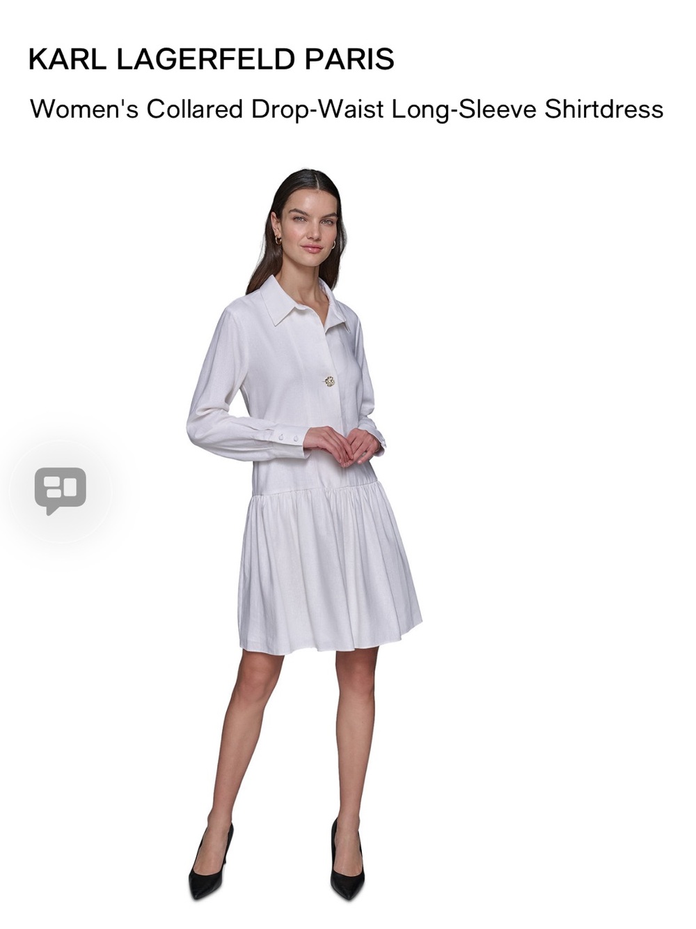 White Linen Button-Front Drop Waist Shirt Dress